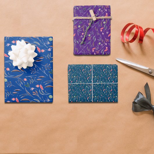 植物柄離れ紫ブルーラッピング紙 ラッピングペーパーシート