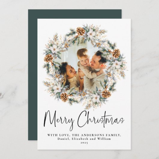 植物株エレガントのリース | フォトクリスマス シーズンカード (正面/裏面)