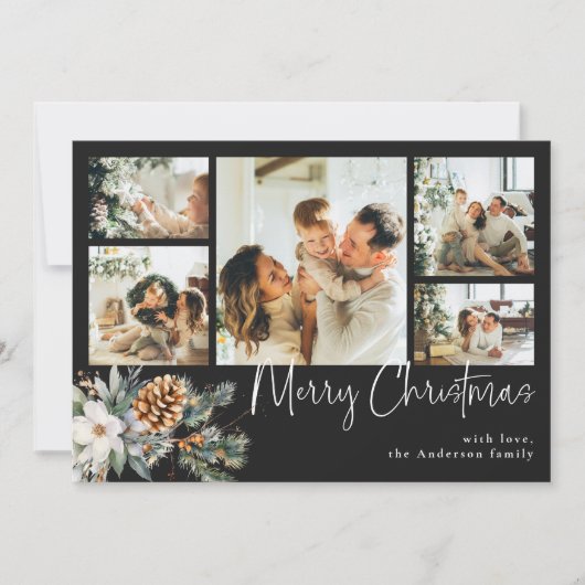 植物株エレガント&フォトブラッククリスマス シーズンカード (正面)