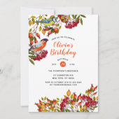 植物植物と鳥の誕生日招待状 招待状 (正面)