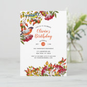 植物植物と鳥の誕生日招待状 招待状 (スタンド正面)