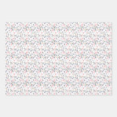 植物模様の赤いグレーの白の包装紙 ラッピングペーパーシート (正面3)