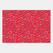 植物模様の赤いグレーの黒の包装紙 ラッピングペーパーシート (正面)