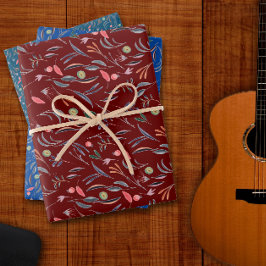 植物模様ブルーラッピング紙 ラッピングペーパーシート