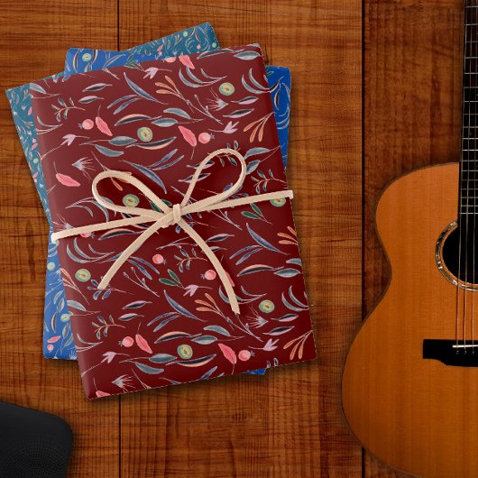 植物模様ブルーラッピング紙 ラッピングペーパーシート