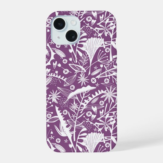 植物模様（紫） iPhone 15ケース (裏面)