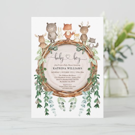 植物樹林動物緑の赤ちゃんシャワー 招待状 (スタンド正面)