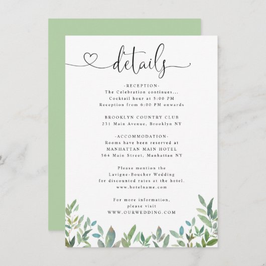 植物樹枝緑結婚ハート詳細 エンクロージャーカード (正面/裏面)