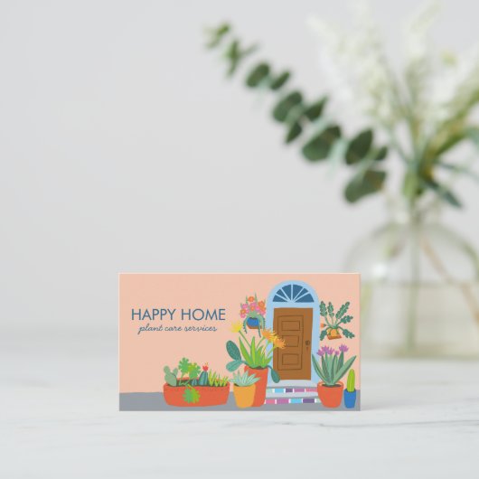 植物気に植物着座かわいいフロントドアQRコード 名刺 (スタンド正面)