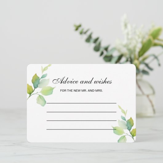 植物水エレガント色ブライダルシャワーアドバイス エンクロージャーカード (スタンド正面)