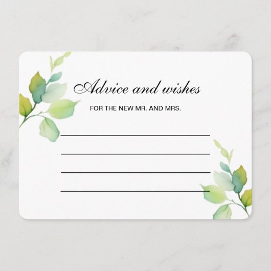 植物水エレガント色ブライダルシャワーアドバイス エンクロージャーカード (正面)