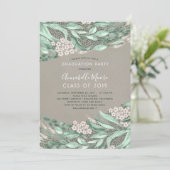 植物水彩グリーンの卒業パーティー 招待状 (スタンド正面)