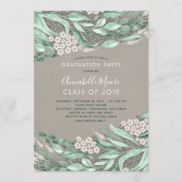植物水彩グリーンの卒業パーティー 招待状