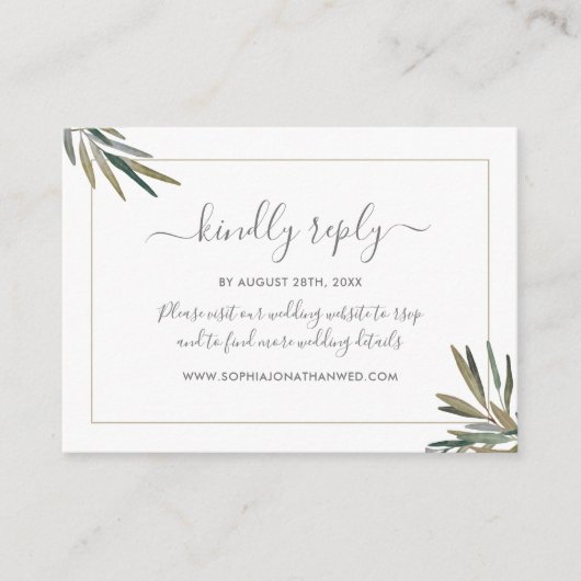 植物水彩ハーブ結婚式ウェブサイトの出欠確認 エンクロージャーカード (正面)