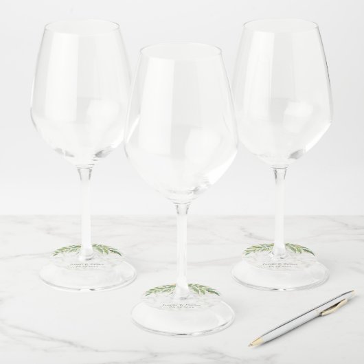 植物水彩大理石結婚の ワイングラスタグ (セット)