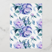 植物水彩紫牡丹花洗礼 箔招待状 (裏面)