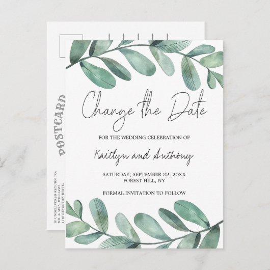 植物水彩緑化ユーカリのアナウンセム 案内ポストカード (正面/裏面)