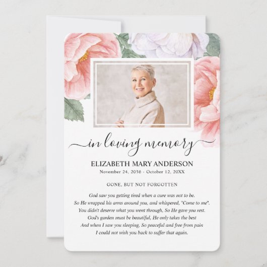 植物水彩葬儀悔やみや弔慰詩カード サンキューカード (正面)