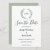 植物水色オリーブ葉の日付を保存 セーブザデート (正面/裏面)