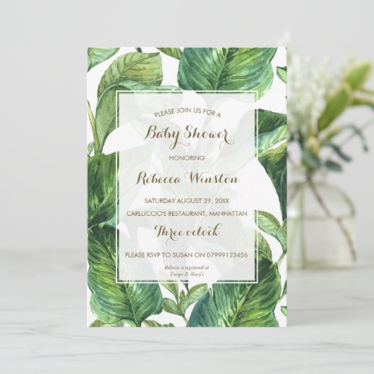 植物熱帯葉のベビーシャワー招待 招待状 (スタンド正面)