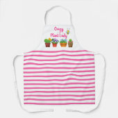 植物熱狂するの女性/花のストライプポット付きピンク エプロン (正面)