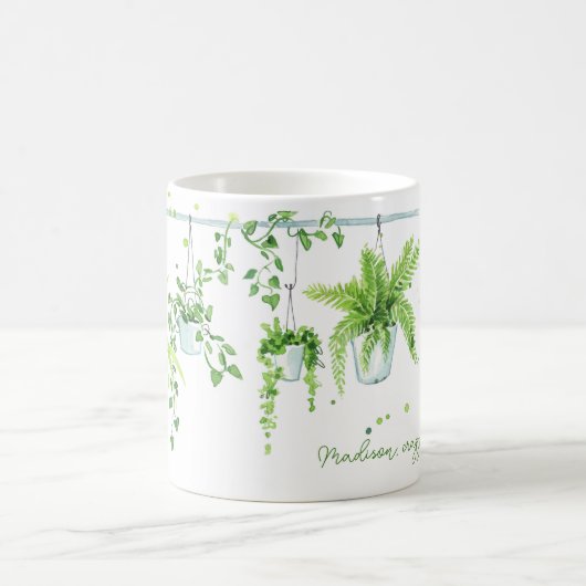 植物熱狂するレディ水の色の名パーソナライズされた前 コーヒーマグカップ (中央)