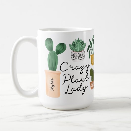植物熱狂する婦人 |シックな水彩鉢植え コーヒーマグカップ (左)