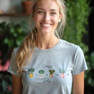 植物熱狂する婦人 シックな水彩鉢植え トライブレンドTシャツ