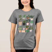 植物熱狂する婦人 |シックな水彩鉢植え トライブレンドＴシャツ (正面)