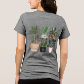 植物熱狂する婦人 |シックな水彩鉢植え トライブレンドＴシャツ (裏面)