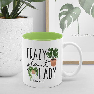 植物熱狂する婦人  植物おもしろいパーソナライズされた愛好家 ツートーンマグカップ