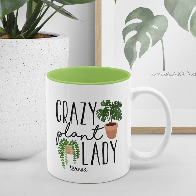 植物熱狂する婦人 |植物おもしろいパーソナライズされた愛好家 ツートーンマグカップ