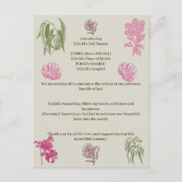植物牡丹ユーカリ少女誕生のお知らせ 案内ポストカード