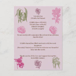 植物牡丹ユーカリ少女誕生のお知らせ 案内ポストカード