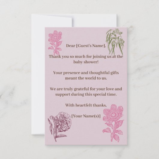 植物牡丹ユーカリ赤ちゃんシャワー サンキューカード (正面)