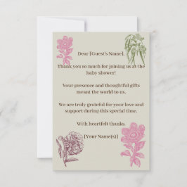 植物牡丹ユーカリ赤ちゃんシャワー サンキューカード