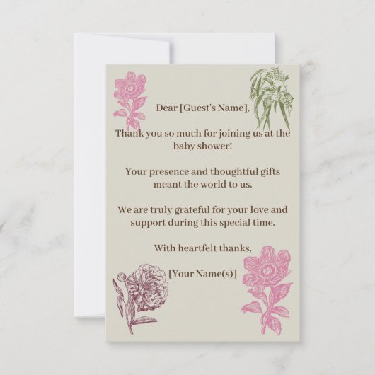 植物牡丹ユーカリ赤ちゃんシャワー サンキューカード (正面)