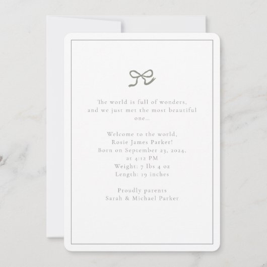 植物生誕生まれたばかりの生発表カード 案内状 (裏面)