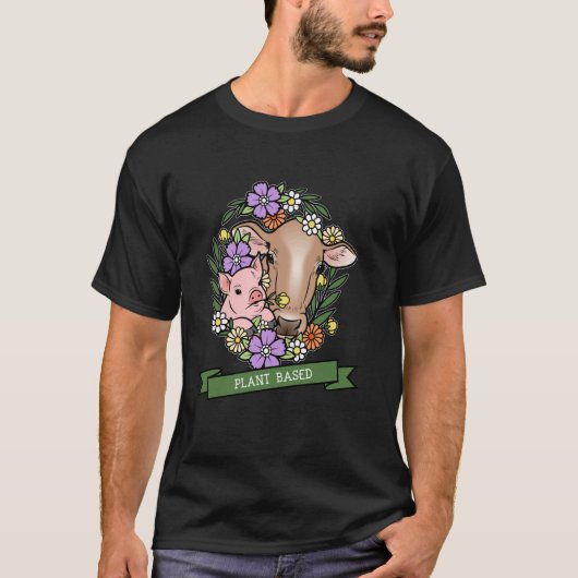 植物由来 - ベジタリアン ビーガン かわいい 動物 グラフィック Tシャツ (正面)