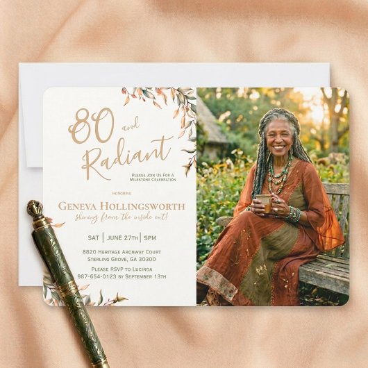 植物画のマイルストーン80歳の誕生日フォトトリビュート 招待状