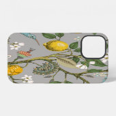 植物画の鳥と花: 手描きのビンテージ壁紙 iPhoneケース (裏面横)
