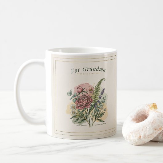 植物画ボタニカルおばあちゃんギフト コーヒーマグカップ (ドーナツ)