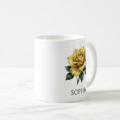 植物画マグカップ - 黄色のバラ コーヒーマグカップ (正面右)