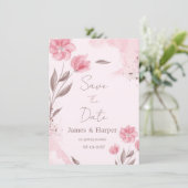 植物画風のピンクブラウンの花々で装飾した結婚式のSave the Date 招待状 (スタンド正面)