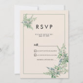 植物画風のピンクミントアイボリーの花のRSVP 招待状 (正面)