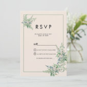 植物画風のピンクミントアイボリーの花のRSVP 招待状 (スタンド正面)