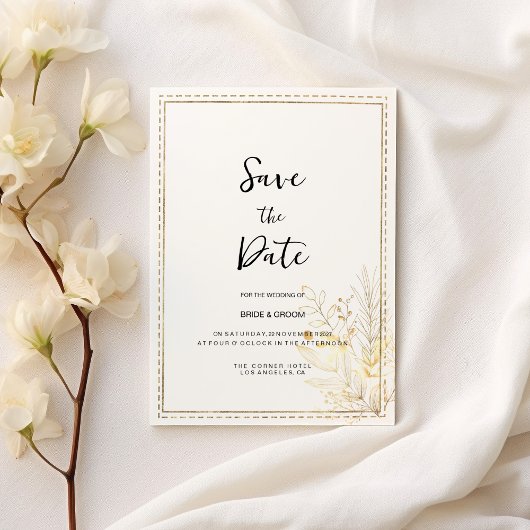 植物白エレガント金ゴールドフローラ日付を保存 招待状