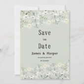 植物的なアイボリー ミント 繊細な花 Save the Date 招待状 (正面)