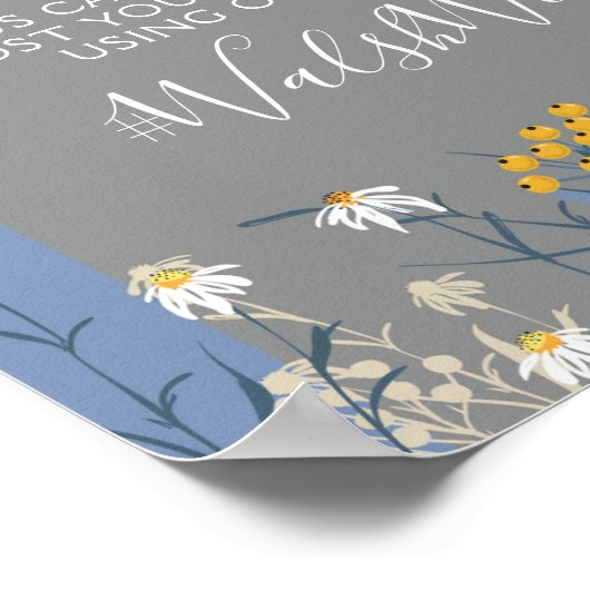 植物的なダリアの花のウェディングハッシュタグ写真サイン ポスター (角)