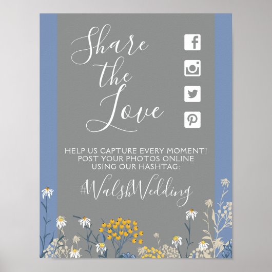 植物的なダリアの花のウェディングハッシュタグ写真サイン ポスター (正面)